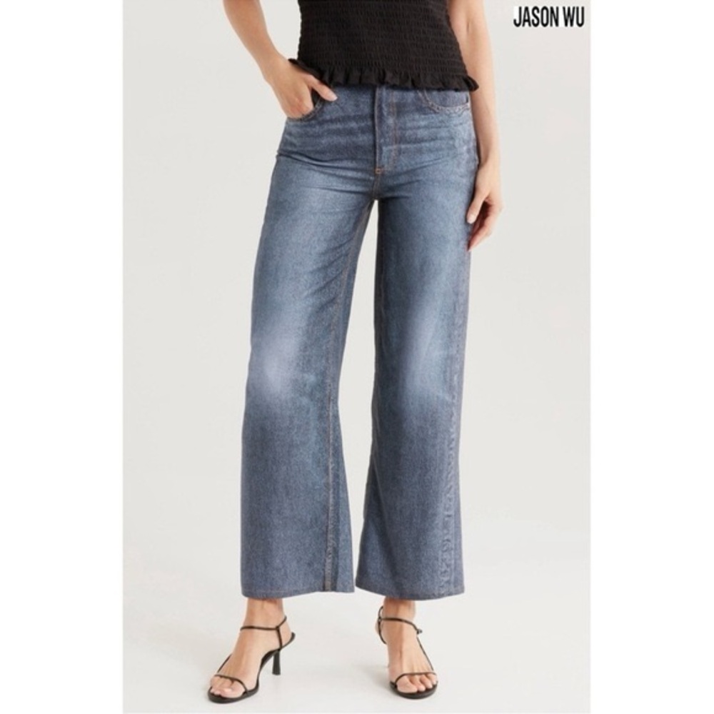 Jason Wu Wide Leg Sweatpant Lyocell Lightweight Jeans in Faded Raw Denim Size 4